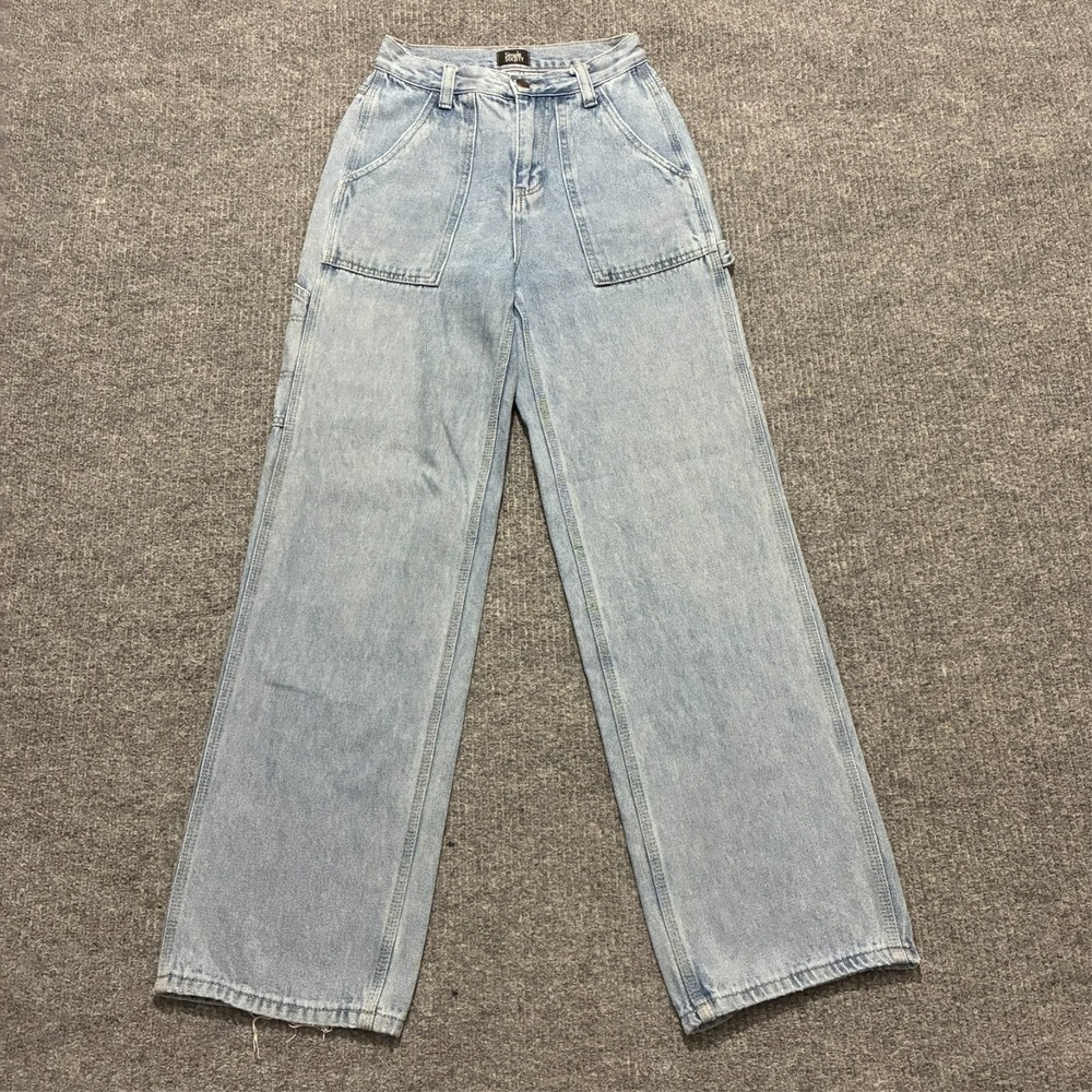 Simple‎ Society Womens Carpenter Jeans Size 0/24 Blue Denim Wide Leg High Rise